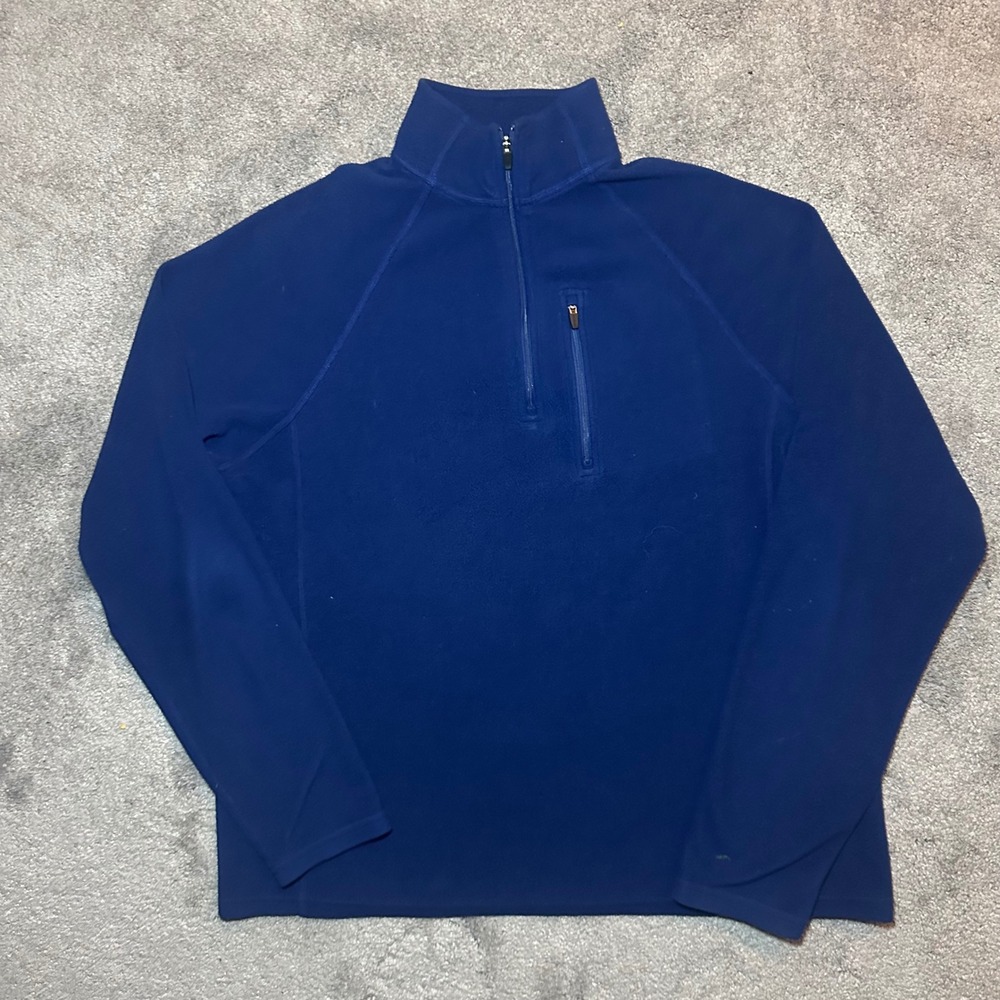 LL Bean Fleece Pullover Mens Medium Blue Quarter Zip Chest Pocket Mock 271860